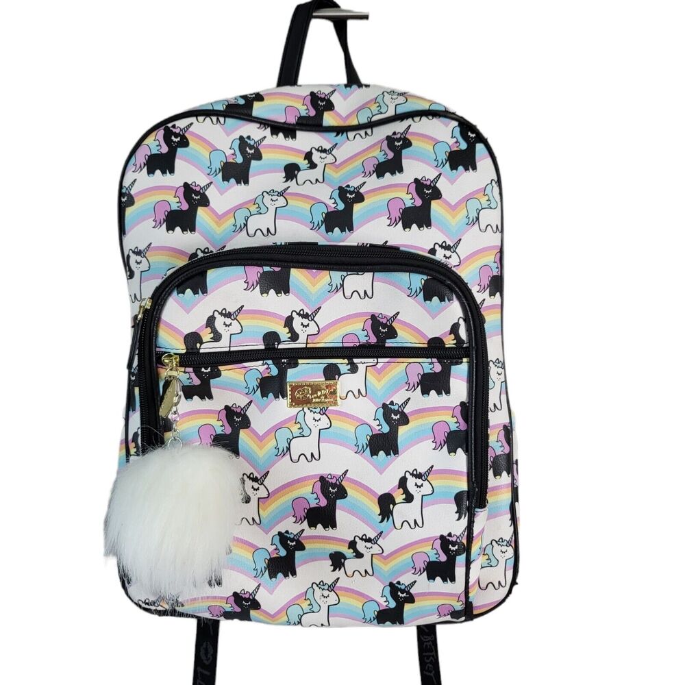 Luv Betsey Backpack Womens OS White Rainbow Unicorn Pom‎ Pom Betsey Johnson Bag